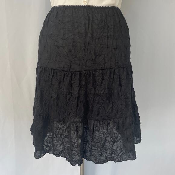 Tiered Broomstick Skirt Plus Size 1X Black Solid Crinkle Fairy Grunge Goth Y2K - Picture 1 of 10